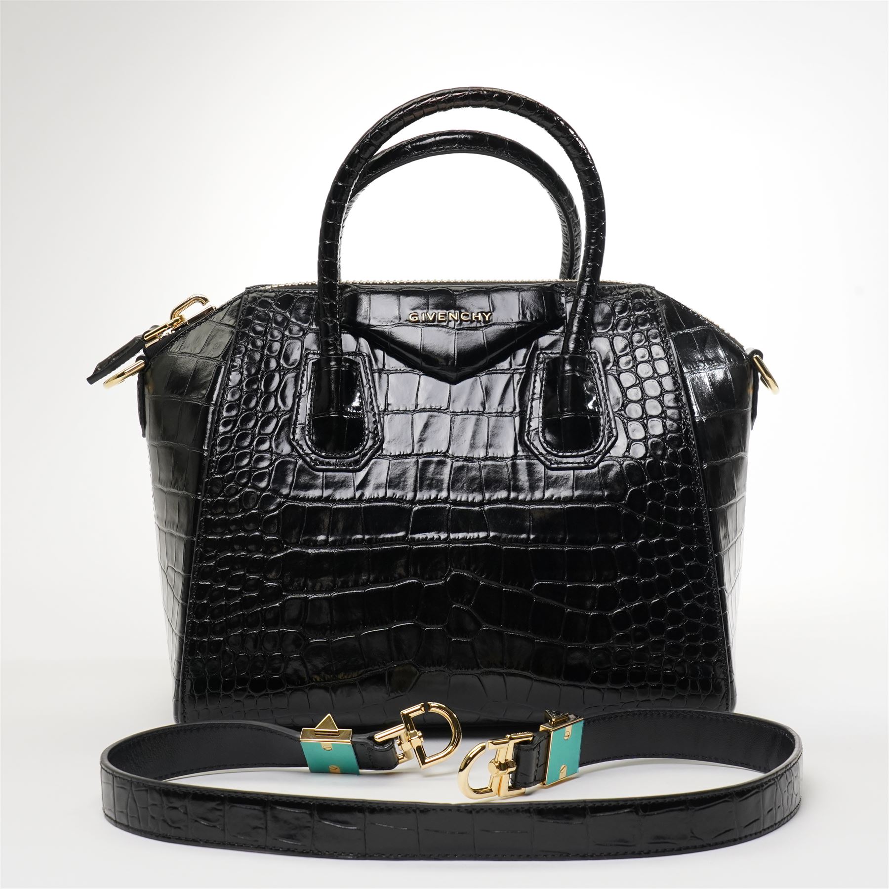 Givenchy - ‘Antigona’ Small Bag, introduced circa 2011 under Riccardo Tisci, in black crocodile-embossed calf leather, with twin top handles and detachable wide shoulder or crossbody strap, with gold tone hardware, unused with original dust bag