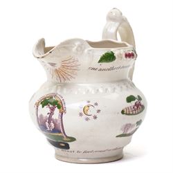 19th century Staffordshire Royal United Free Mechanics jug, with various masonic motifs, i...