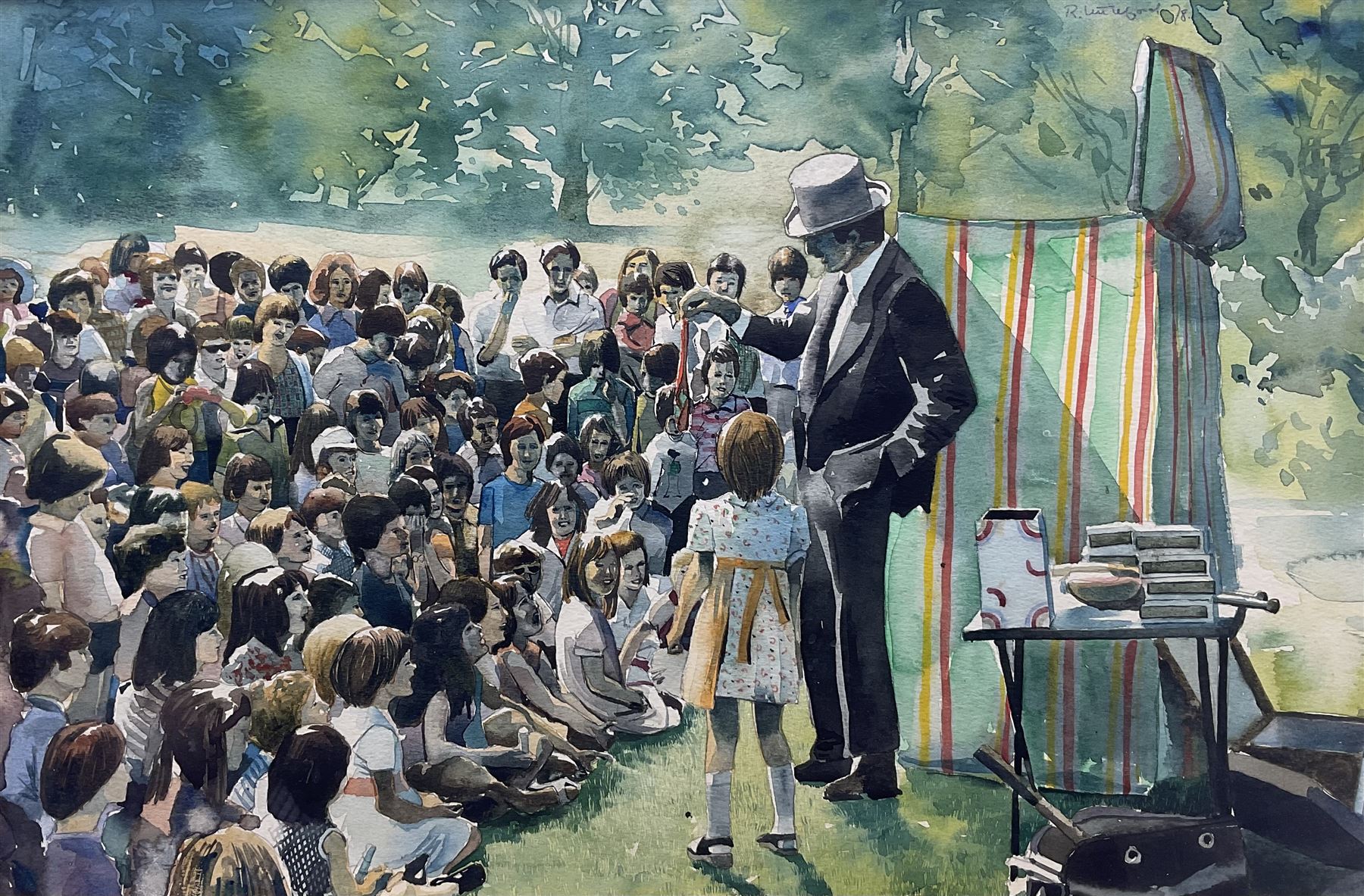 Robert Littleford (British 1940-): Children's Entertainer, watercolour signed and dated '78, 32cm x 47cm 