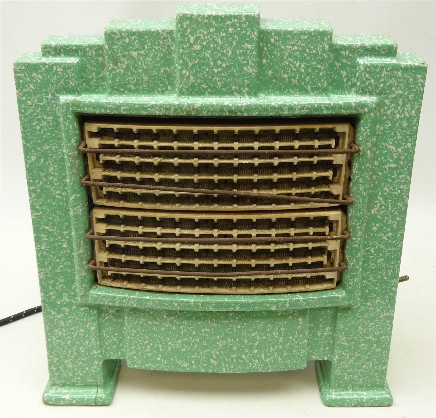 1930s Art Deco enamelled cast iron electric fire of stepped form, H38cm