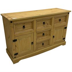 Pine sideboard, fitted with five drawers and two cupboards