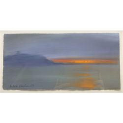 Andrew Cheetham (British Contemporary): 'Dawn' - Scarborough South Bay, pastel signed and dated '07, titled on exhibition label verso 18cm x 37cm