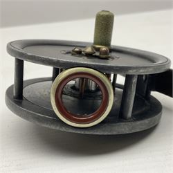 3 inch trout fly reel, with brass foot, original handle and telephone centre latch, unmarked but in the style of Hardy Uniqua 