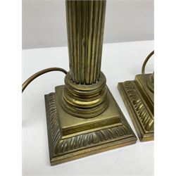 Pair of brass table lamps in the form of fluted Corinthian columns, H46cm