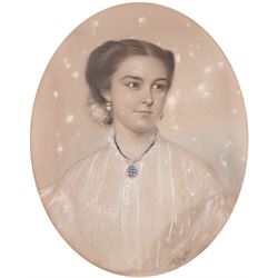 Alexander Blackley (British 1816-1903): Portrait of Julia Addie and Caroline Addie, pair watercolours signed and dated 1864, 63cm x 50cm (2)