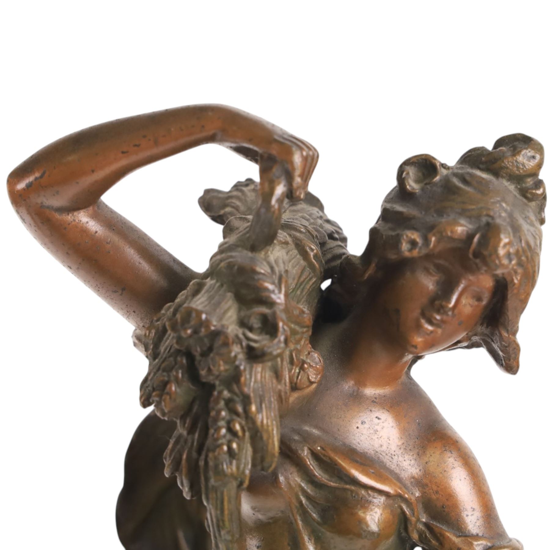 After Moreau, pair of spelter figures Les Bles and Nid de Mesanges
