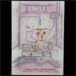 Charles Bronson (Charles Arthur Salvador) (British 1952-): A comprehensive collection of five hundred mixed media works executed between 2000 and 2025. Produced during the artist’s long-term incarceration, the works are primarily in ink, coloured pencil and mixed media on paper. The collection includes multiple formats: A5 (15 works), A4 (308 works), A3 (164 works) and A2 (13 works). Some are signed and dated; a number are executed on the reverse of official prison documents and other repurposed materials, reflecting the limited availability of art materials within the prison environment. This collection represents the largest body of the artist’s work to be offered as a single lot and has not previously been available on the market. (500) (unframed)

Notes: Dated examples span the period from 2000 to 2025, with the greatest concentration produced between 2012 and 2019 and including a group of recent large-scale works from the final years of the period; approximately twenty percent are undated.