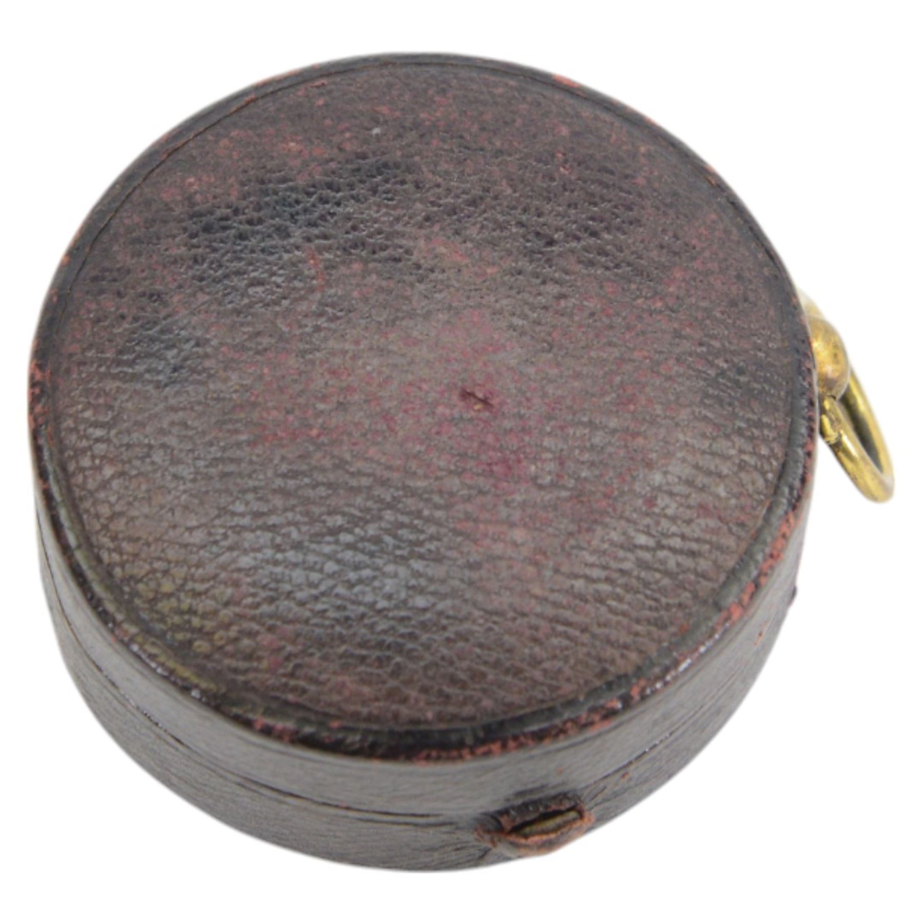 Late Victorian J.H. Steward Ltd compensated aneroid barometer, brass cased with silvered dial and altimeter scale to outer edge, contained within a tooled leather case, D4.5cm