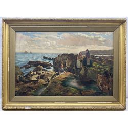 John Falconar Slater (British 1857-1937): 'Low Tide Whitley Bay', oil on canvas signed, titled and inscribed verso 59cm x 90cm