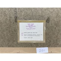 Edward Duncan (British 1803-1882): 'View of Tynemouth Harbour Showing the Ruins of the Mediaeval Monastery', watercolour signed and dated 1867, 20cm x 34cm 