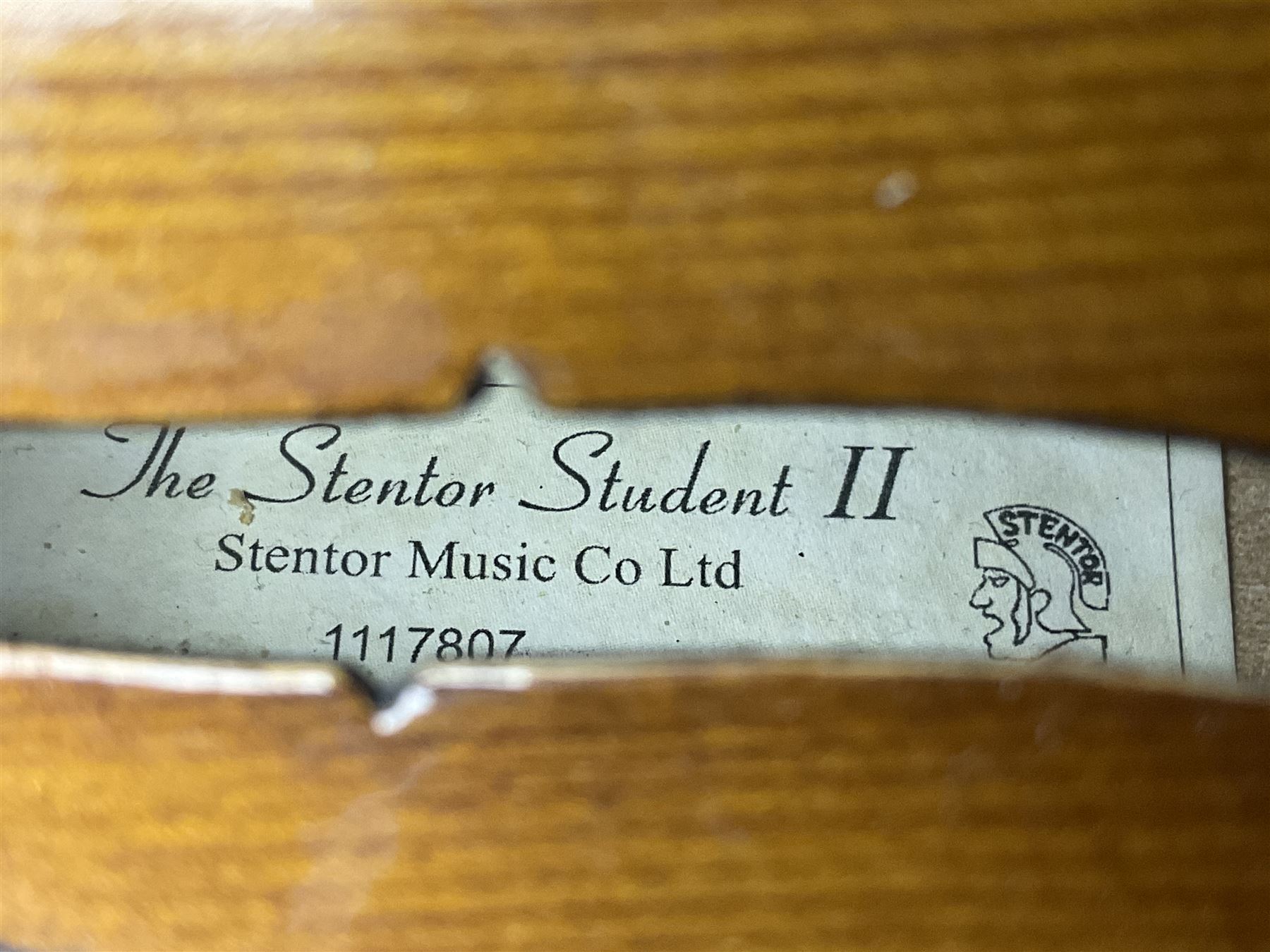 Stentor Student violin with 36cm two-piece back and spruce top, bears label 'The Stentor Student II No.1117807' L59cm; and another similar student's violin by Palatino (2)