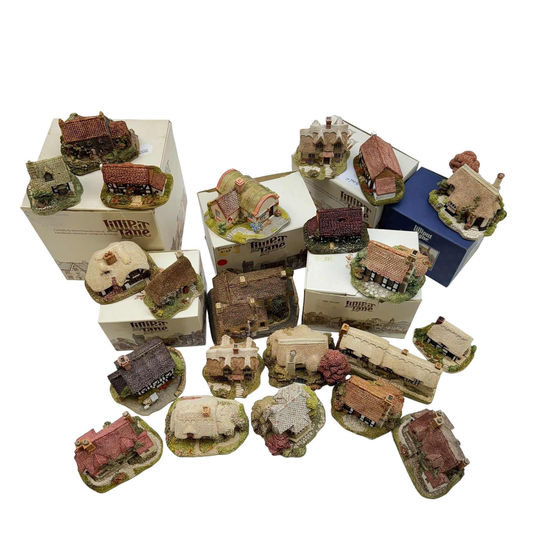 Twenty three Lilliput Lane Regional Collection models, including Bronte Parsonage 1985, Applejack Cottage 1994, Briary 1989 (version 2), Lapworth Lock 1991, etc, all boxed with deeds