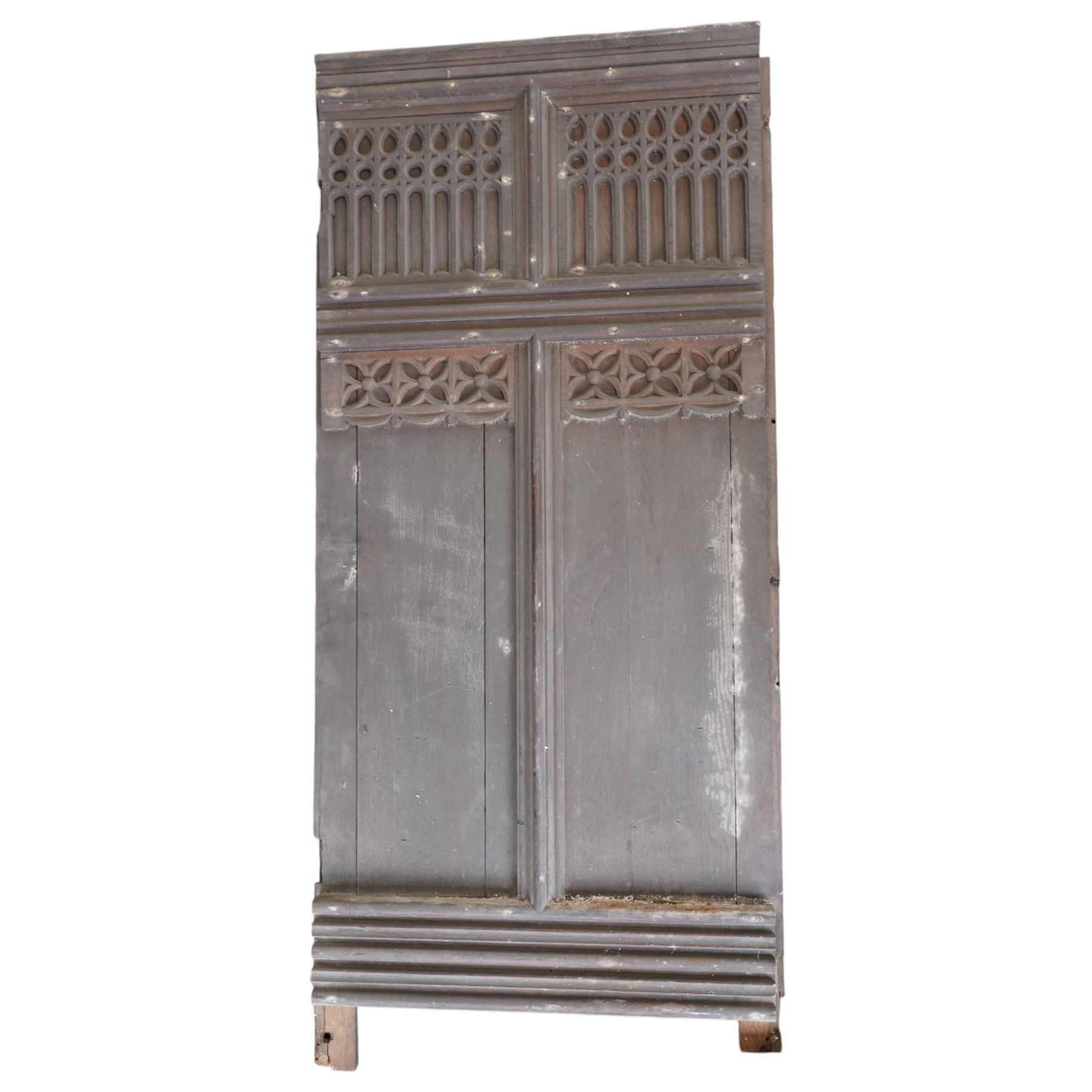 Architectural Salvage - Quantity of 19th century oak and pine church panelling including large bowed panel, others with carved decoration etc
Note: Removed in the 19th century from the church in the grounds of a private Yorkshire estate 
Provenance: property of a Nobleman