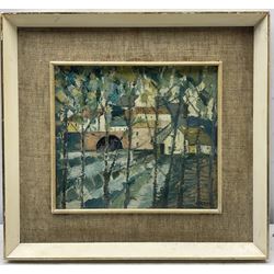 Jack C Metson (British 1905-1987): 'Breton Village', oil on board signed, artist's address label verso 20cm x 23cm