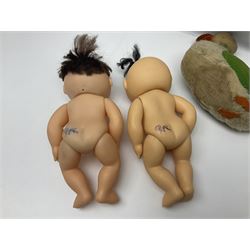 Plush covered soft toy of a swimming duck with squeeze type musical action L17cm; and collection of ten Cabbage Patch type dolls by various makers including Mattel, Hasbro, Appalachian Artworks, Migliorati etc
