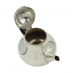  Robert Radford Welch silver teapot, bulbous body, plain dome cover with India Rosewood loop handle, Birmingham 1971 H15cm  