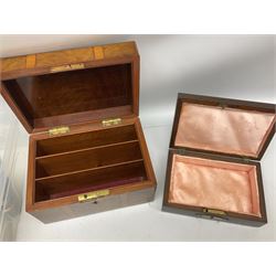 Wedgwood Jasperware to include lilac trinket box with original box, light blue vases, trinket dishes, boxes etc, together with a walnut box, coins and other collectables 