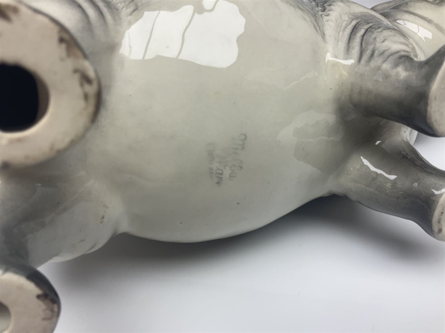 Large Sylvac monkey together with three smaller monkeys, together with Beswick Pigeon no 1383, Melba Ware hippo and baby and Royal Dux elephant 