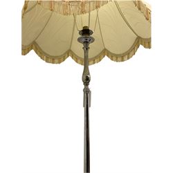 Early 20th century chrome plated standard lamp, tapering column on tripod base, with shade