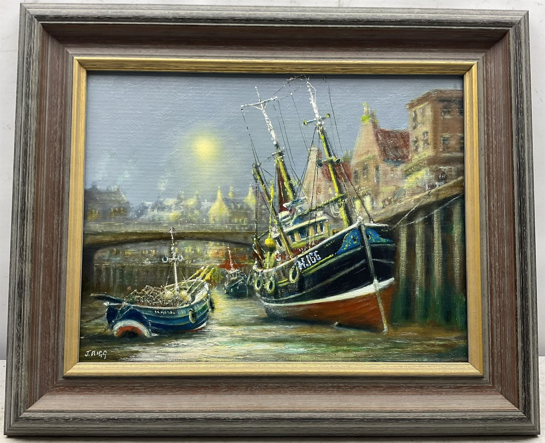 Jack Rigg (British 1927-): 'Spring Tide - Bridlington 1960s', oil on board signed, titled and dated 2013 verso 29cm x 39cm