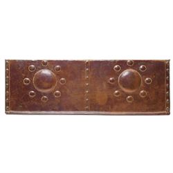 Arts & Crafts period copper fireplace hood by John Pearson, decorated with stylised rounde...