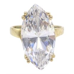 14ct gold single stone marquise shaped cubic zironia ring, hallmarked