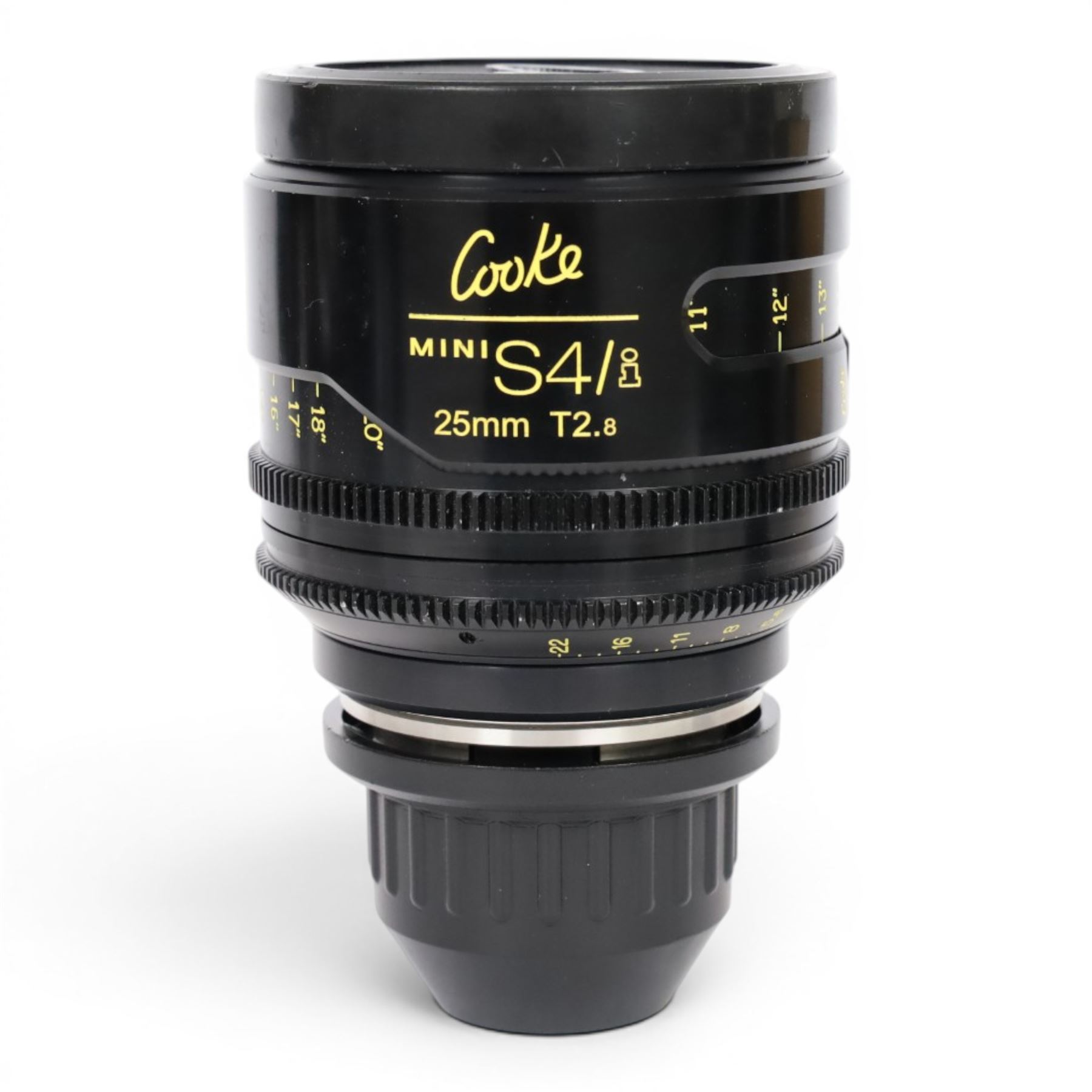 Cooke Mini S4/i 25mm T2.8 prime lens with PL mount, serial no. 8025-0714, with front and back lens caps