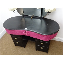  Mid 20th century kidney shaped painted dressing table, raised three piece mirror back, six drawers, W107cm, H137cm, D54cm  