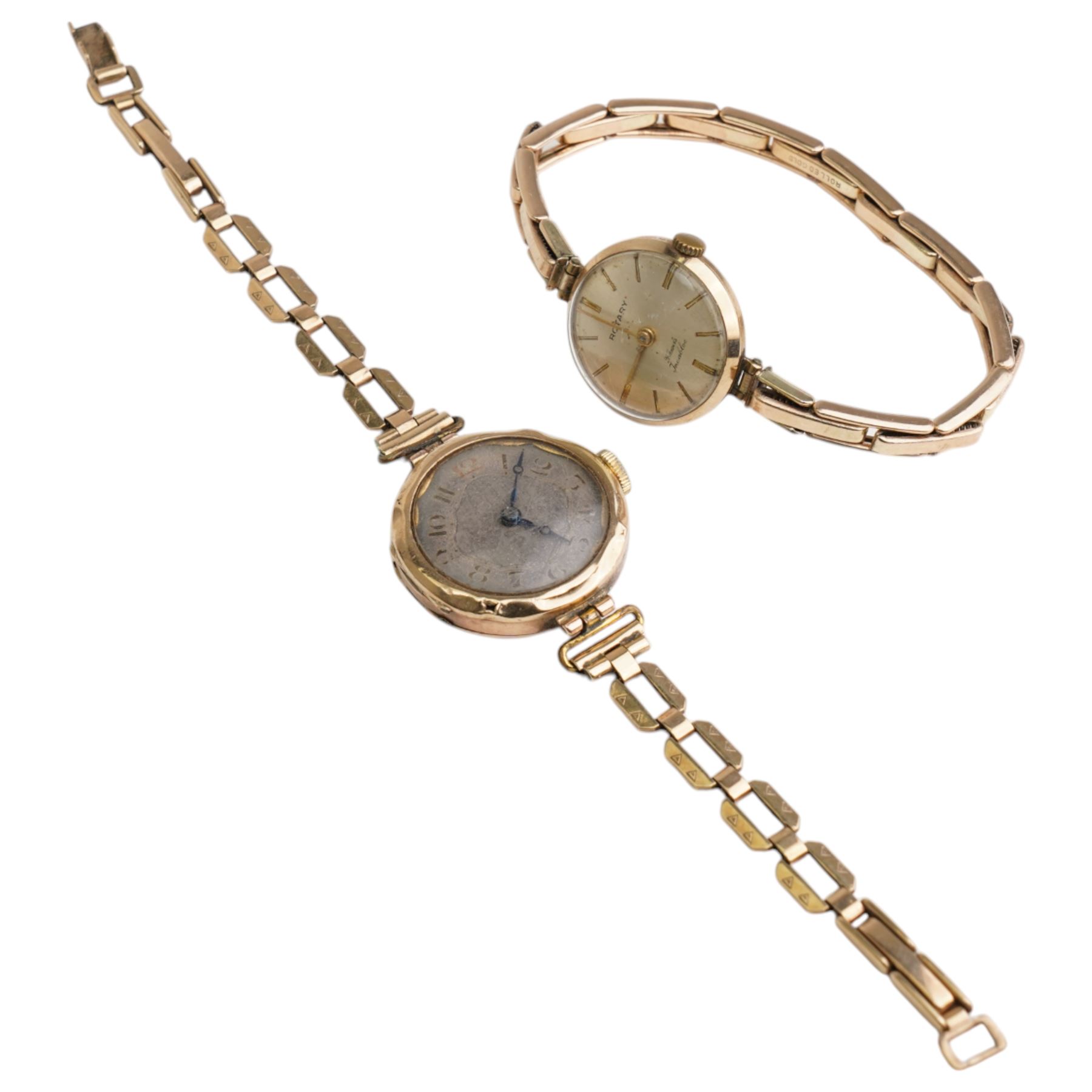Rotary 9ct gold manual wind wristwatch, on expanding gold-plated strap and one other 9ct gold wristwatch, on 9ct gold strap
