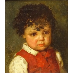  Otto Brandt (German 1828-1892): Boy in a Red Waistcoat, oil on canvas signed 16.5cm x 14cm  