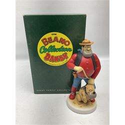 Eleven Robert Harrop figures from the Beano Dandy collection, comprising One Man & His Dawg BDS08, Picnic Desperate Dan BDS04, Fatty BD07, Desperate Dan BD03, Roger the Dodger BD20, Dennis the Menace BD01, Beryl the Peril BD05, Minnie the Minx BD04, Surfing BP03, two Spotty BD16, together with a Genuine Beano Ware lidded box (12)