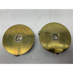 Four post-WW2 'silver' medallions of Adolf Hitler/German interest, two depicting Von Hindenburg also; and pair of 1960s trench art shell case bases as ashtrays mounted with Libyan Five Milliemes coins as cigarette rests (6)