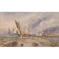 Brodrick (British 19th/20th century): Choppy Seas off Whitby Harbour, watercolour signed 1...