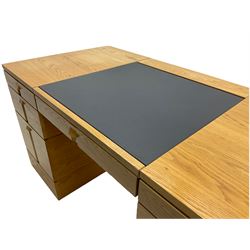 Marks and Spencer Home - light oak office desk, fitted with drawers, inset writing surface with hinged compartment