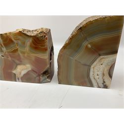 Pair of agate bookends, agate vase, other geode etc