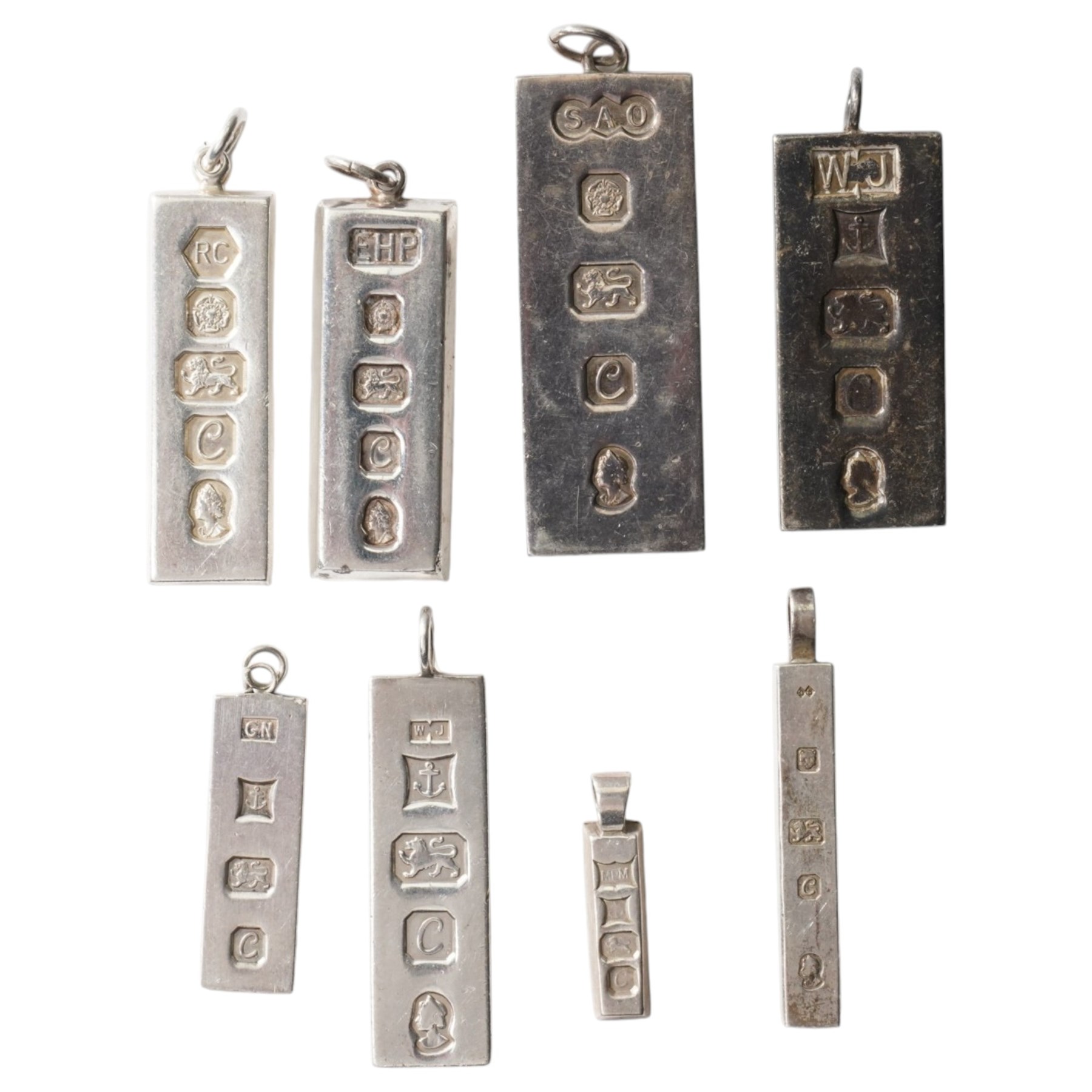 Eight silver ingots, all hallmarked