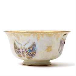 Wedgwood Fairyland lustre bowls, designed by Daisy Makeig-Jones, featuring the Hummingbird and Butterfly patterns, each with gilt stamp and painted pattern numbers Z4832 and Z5294, D10cm and D8.5cm (2)
Notes: please see condition report.