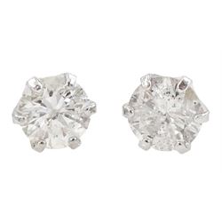 Pair of 18ct white gold round brilliant cut diamond stud earrings, stamped, total diamond weight approx 0.20 carat