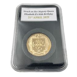 Queen Elizabeth II Isle of Man 2022 'Struck on Her Majesty Queen Elizabeth II's 95th Birthday' gold proof double sovereign coin, cased with certificate 