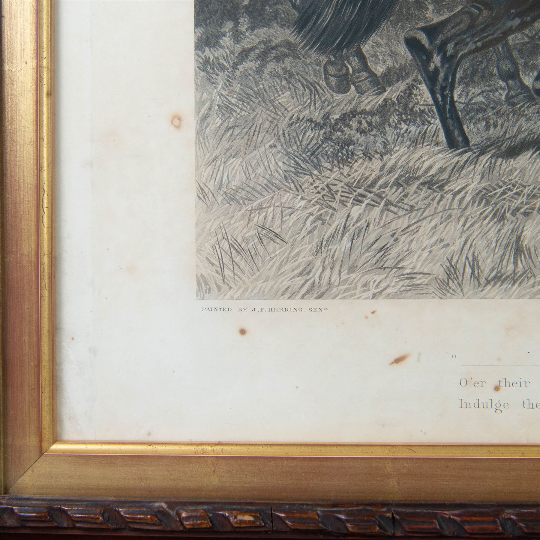 John Frederick Herring Senior (British 1795-1865): 'Fox Hunting - The Meet, The Find, The Run, The Kill',  set of four elephant folio aquatints by J. Harris, from Fores's National Sports, housed in ornate carved frames, aquatints 63cm x 114cm, overall size 88cm x 140cm (4)