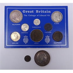  Ten King Edward VII coins including 1902 crown, 1902 halfcrown, 1902 florin, 1902 sixpence and 1902 threepence and various other date coins  