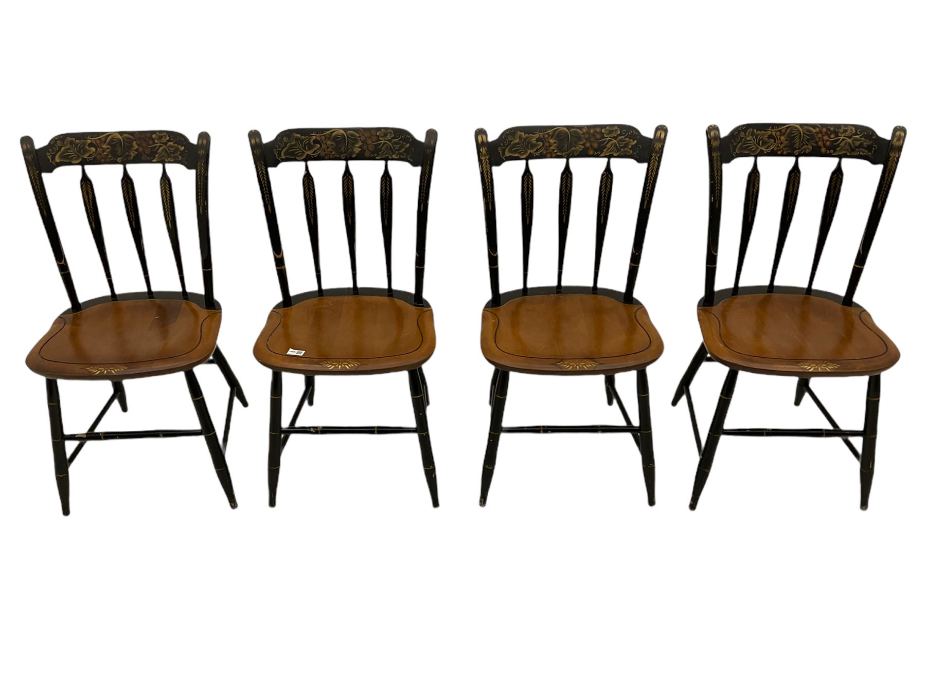 Set of four Hitchcock chairs, ebonised and painted detail