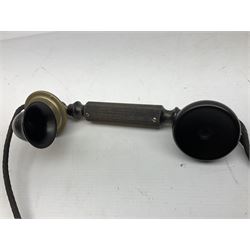 Early 20th century Danish wind up pillar telephone, together with a candlestick telephone with brass dial, wind up telephone H33cm 