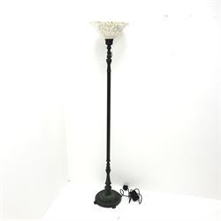 Classic ornate metal standard lamp with mother of Pearl and glass dome shade, H167cm