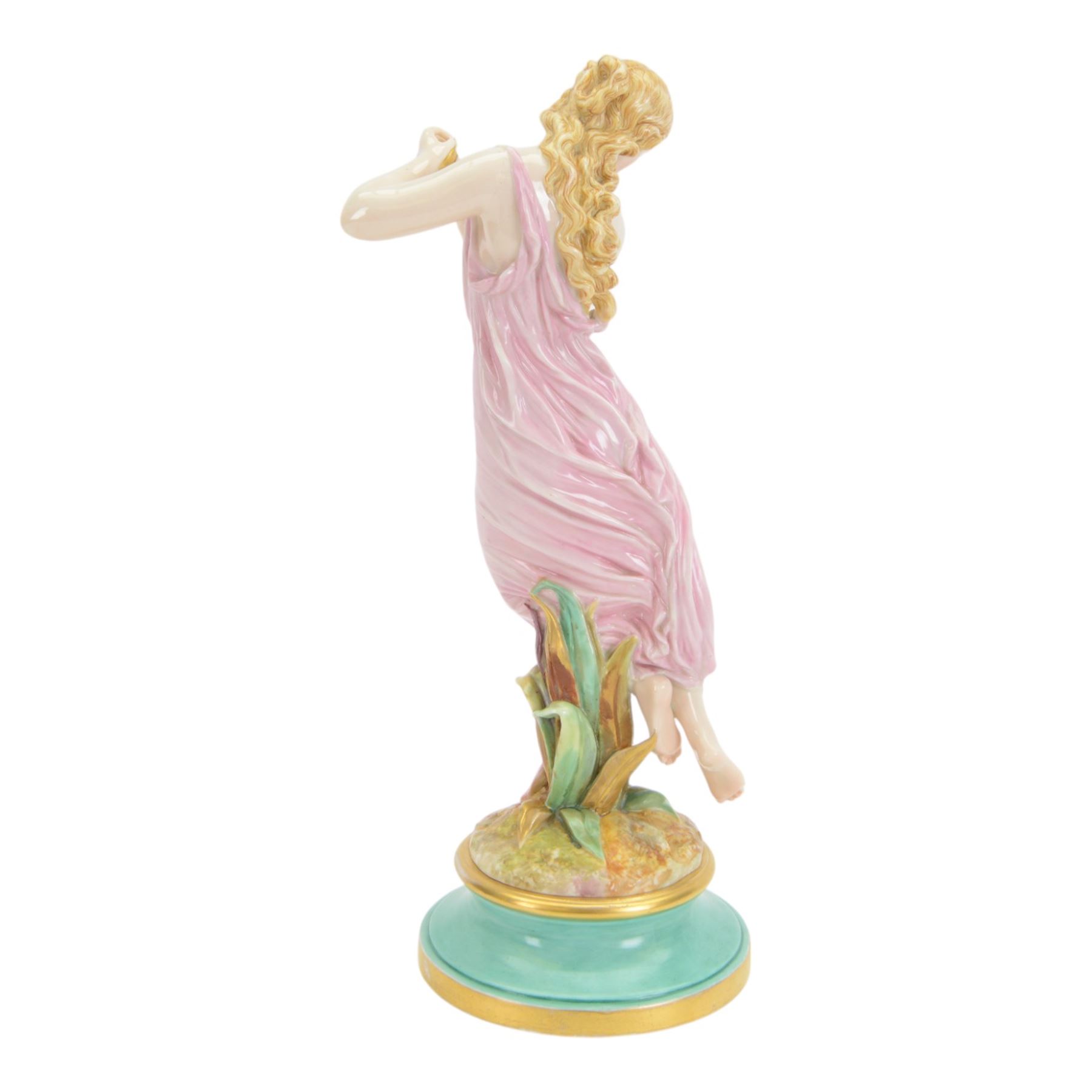 Late 19th century Royal Worcester figure, 'Evening Dew', modelled as a semi-nude female figure pouring water from an amphora, upon a socle base, H40cm

