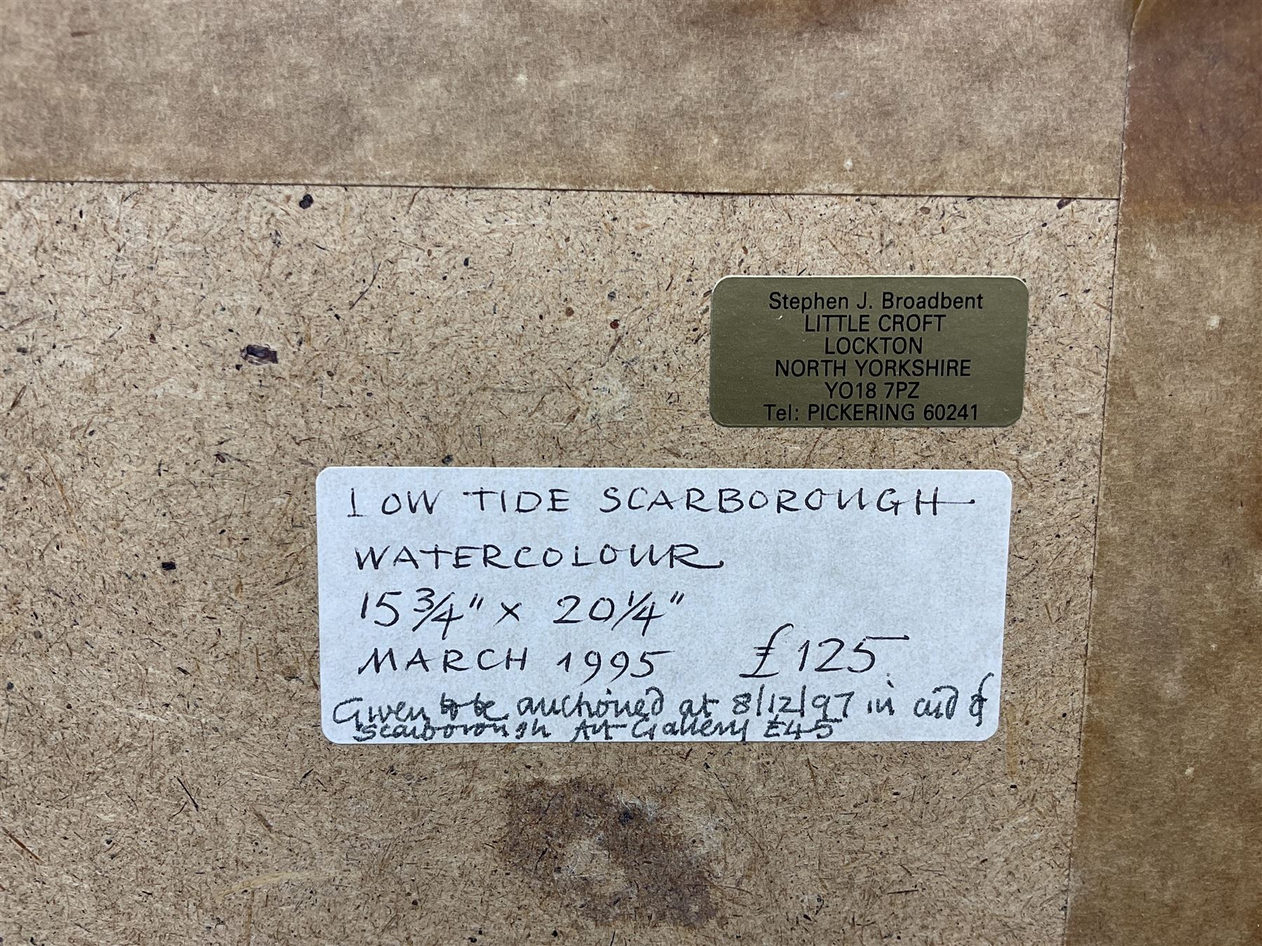 Stephen Broadbent (British Contemporary): 'Low Tide Scarborough', watercolour signed, titled and dated March 1995 verso 23cm x 35cm