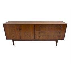 Mid-20th century teak sideboard, fitted with double cupboard and four drawers