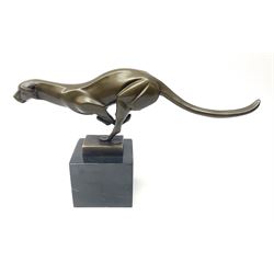 Stylised bronze figure of a running cheetah, with foundry mark, H19cm 