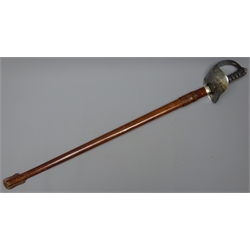  Victorian British infantry officer's sword, the 82cm fullered steel blade marked (crown)49W, three-quarter basket hilt with Victoria cypher, wire bound fish-skin grip and leather scabbard 103cm overall  