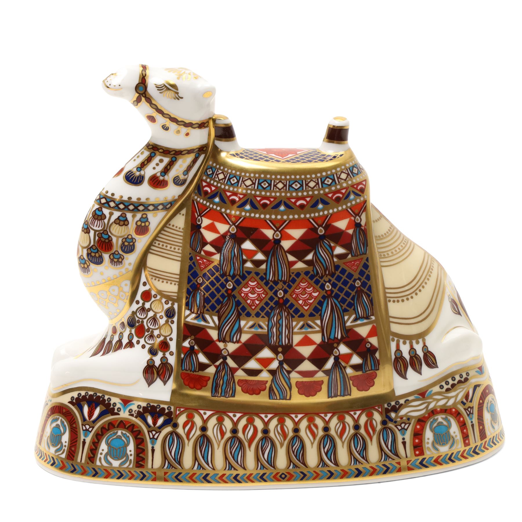 Royal Crown Derby Camel paperweight, silver stopper, red printed mark 